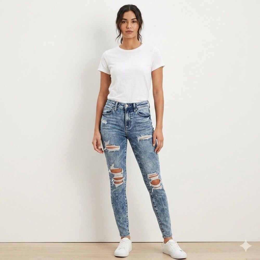AMERICAN EAGLE Super High-Rise Jegging Stretch Denim Jeans Skinny Thrashed 4R